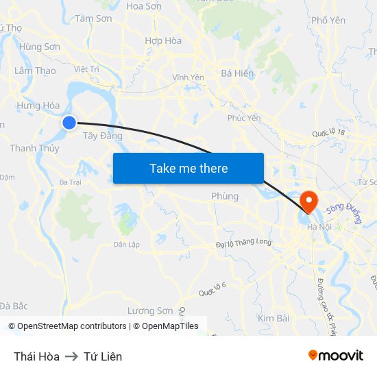 Thái Hòa to Tứ Liên map