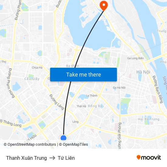 Thanh Xuân Trung to Tứ Liên map