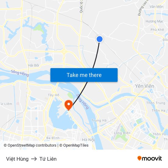 Việt Hùng to Tứ Liên map