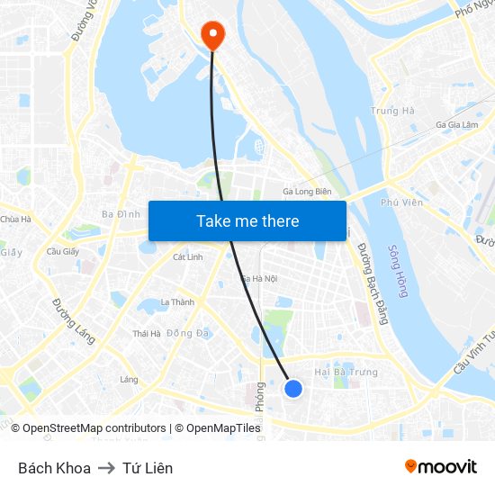 Bách Khoa to Tứ Liên map