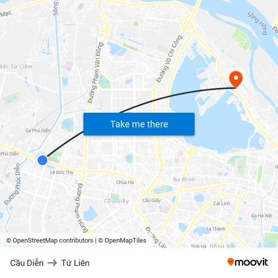 Cầu Diễn to Tứ Liên map