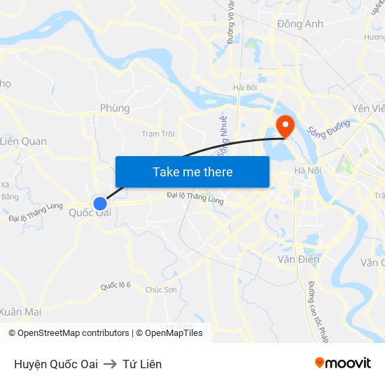 Huyện Quốc Oai to Tứ Liên map