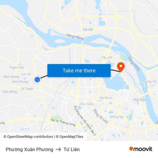 Phường Xuân Phương to Tứ Liên map