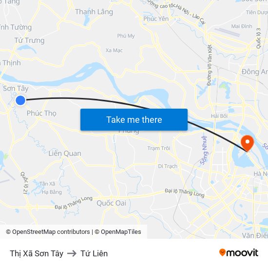 Thị Xã Sơn Tây to Tứ Liên map