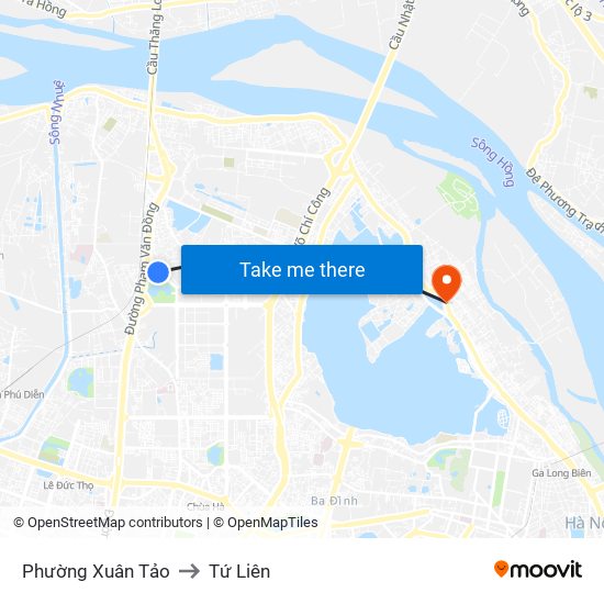 Phường Xuân Tảo to Tứ Liên map