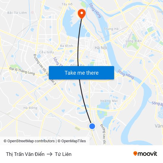 Thị Trấn Văn Điển to Tứ Liên map