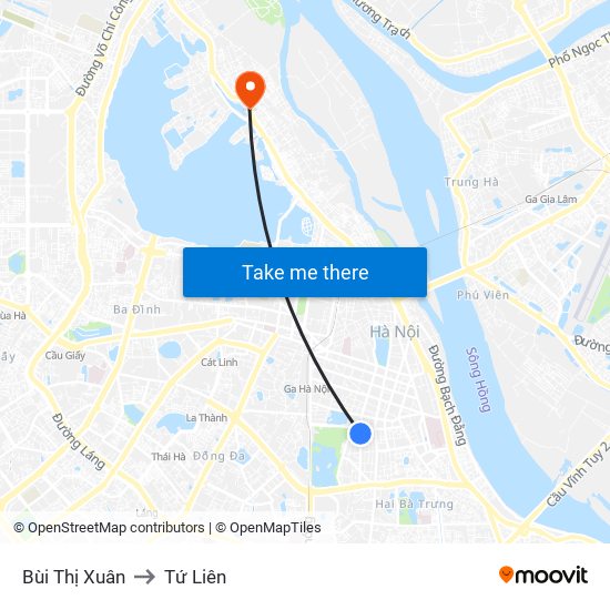 Bùi Thị Xuân to Tứ Liên map