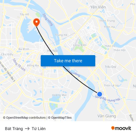 Bát Tràng to Tứ Liên map