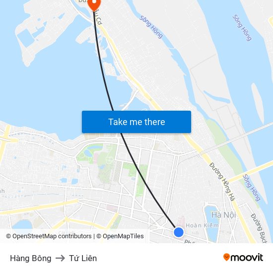 Hàng Bông to Tứ Liên map