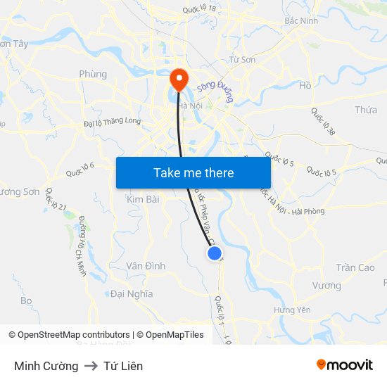 Minh Cường to Tứ Liên map