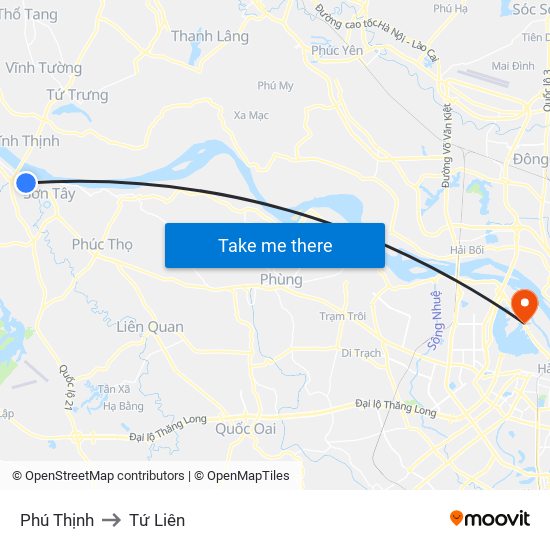 Phú Thịnh to Tứ Liên map