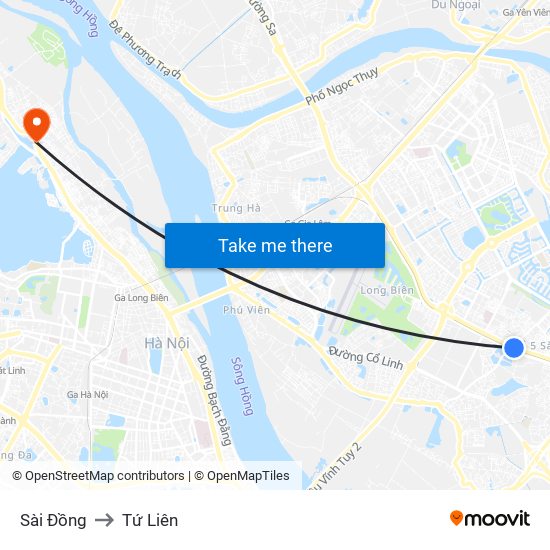 Sài Đồng to Tứ Liên map