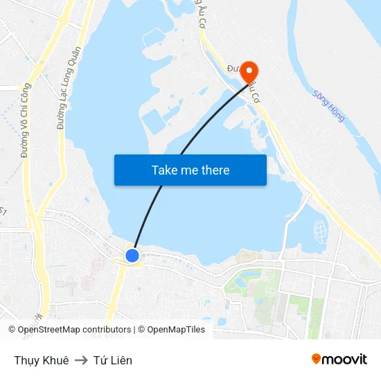 Thụy Khuê to Tứ Liên map