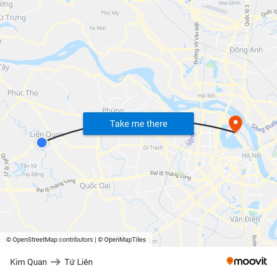 Kim Quan to Tứ Liên map