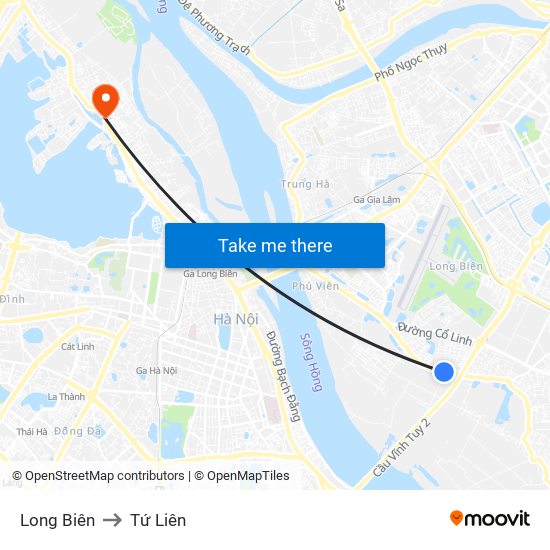 Long Biên to Tứ Liên map