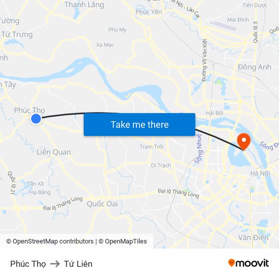 Phúc Thọ to Tứ Liên map