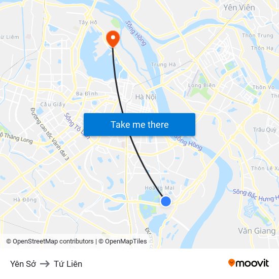 Yên Sở to Tứ Liên map