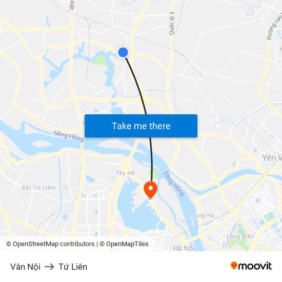 Vân Nội to Tứ Liên map