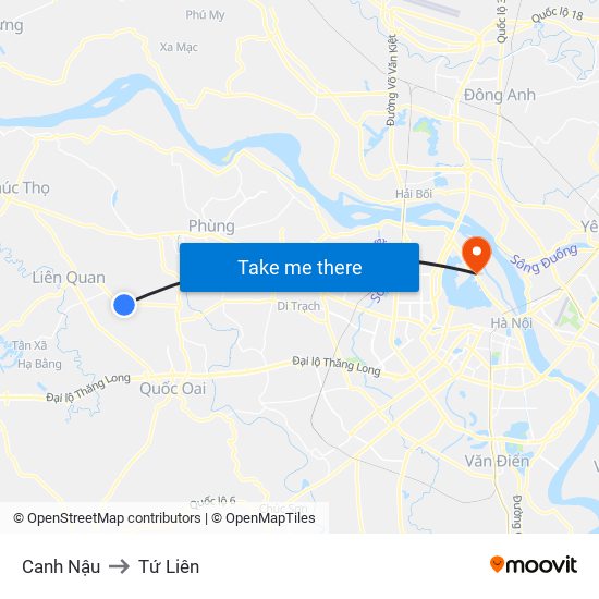 Canh Nậu to Tứ Liên map