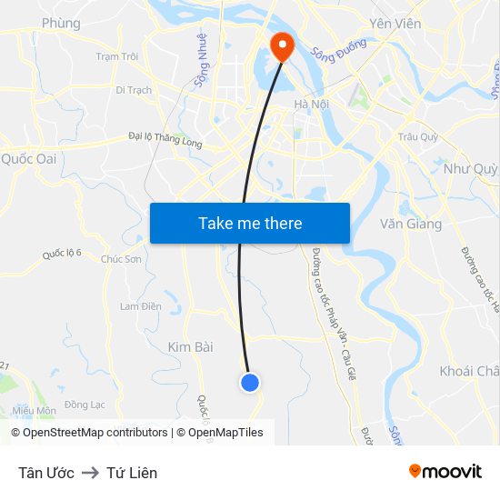 Tân Ước to Tứ Liên map