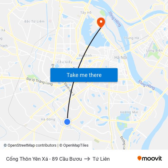 Cổng Thôn Yên Xá - 89 Cầu Bươu to Tứ Liên map