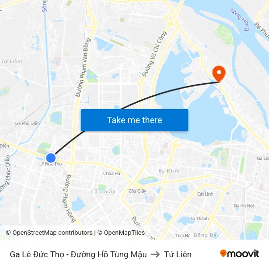 Ga Lê Đức Thọ - Đường Hồ Tùng Mậu to Tứ Liên map