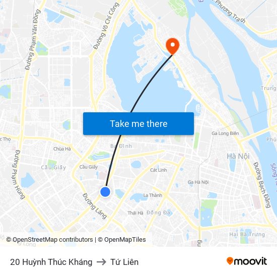 20 Huỳnh Thúc Kháng to Tứ Liên map