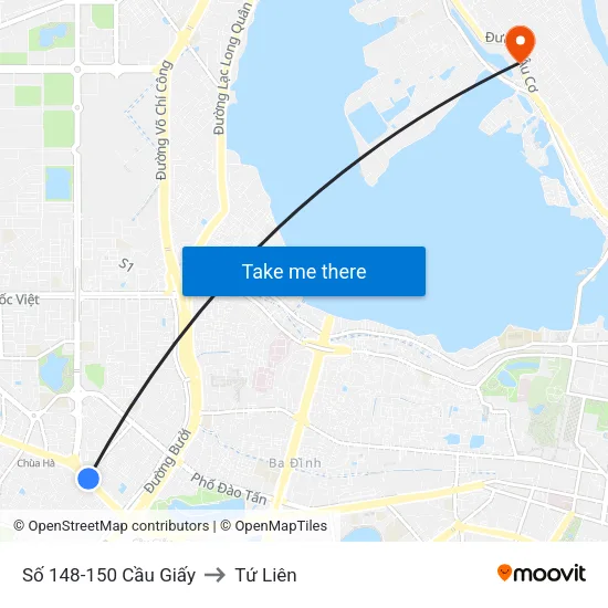 Số 148-150 Cầu Giấy to Tứ Liên map
