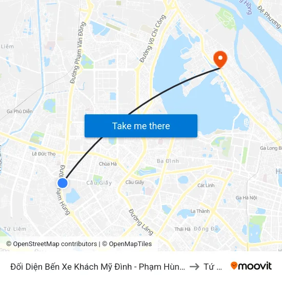 Đối Diện Bến Xe Khách Mỹ Đình - Phạm Hùng (Cột Trước) to Tứ Liên map