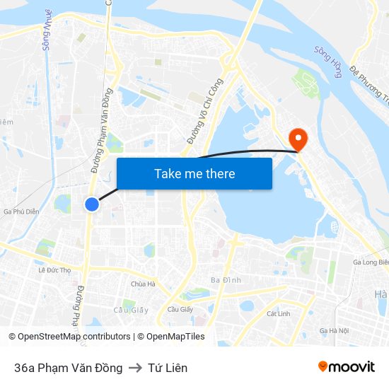 36a Phạm Văn Đồng to Tứ Liên map