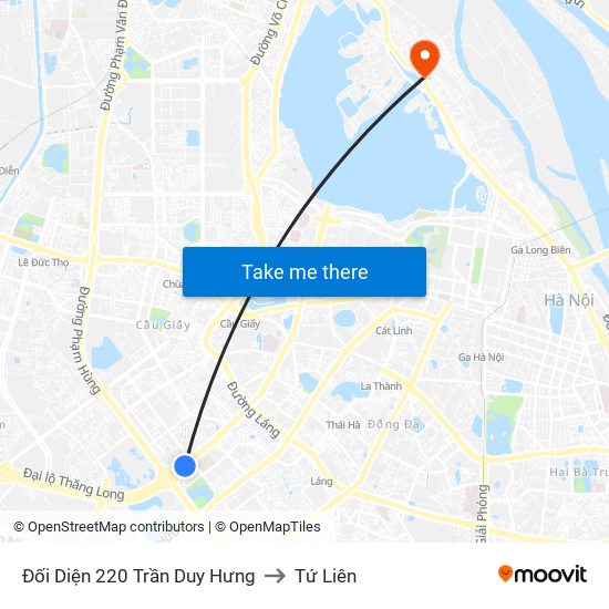 Đối Diện 220 Trần Duy Hưng to Tứ Liên map