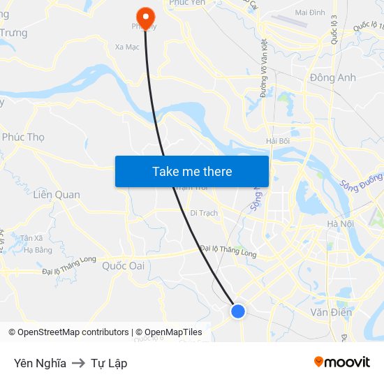 Yên Nghĩa to Tự Lập map