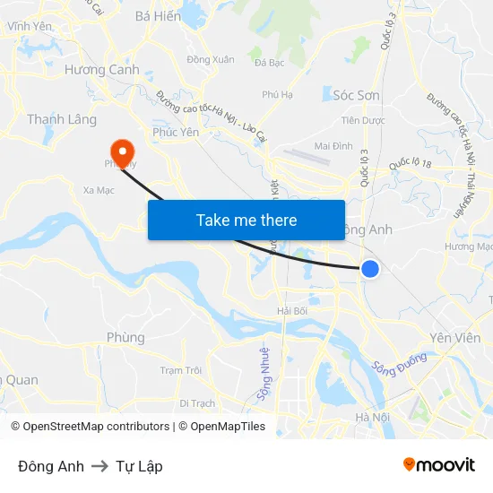 Đông Anh to Tự Lập map