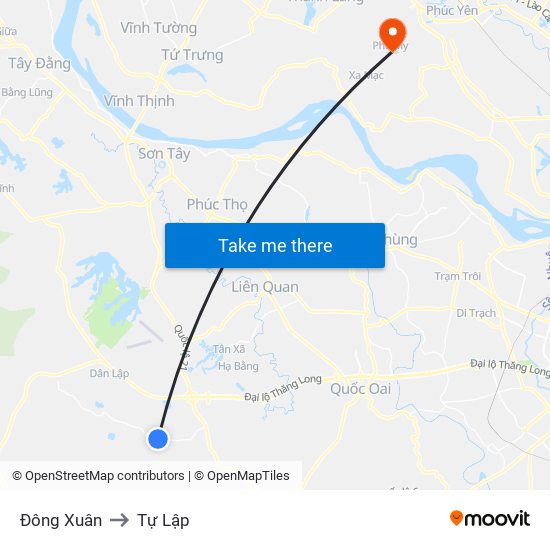 Đông Xuân to Tự Lập map