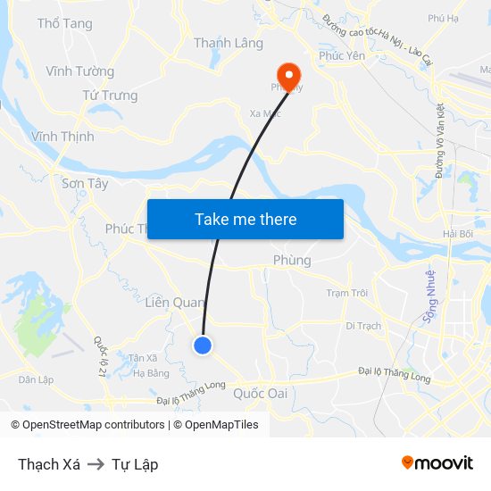 Thạch Xá to Tự Lập map