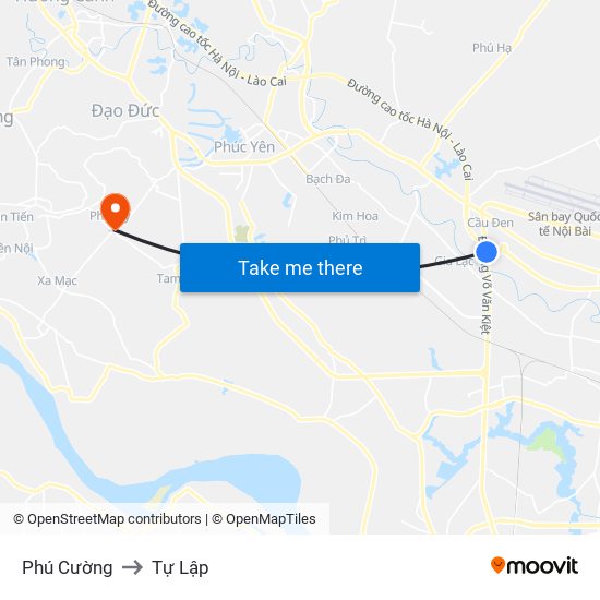 Phú Cường to Tự Lập map