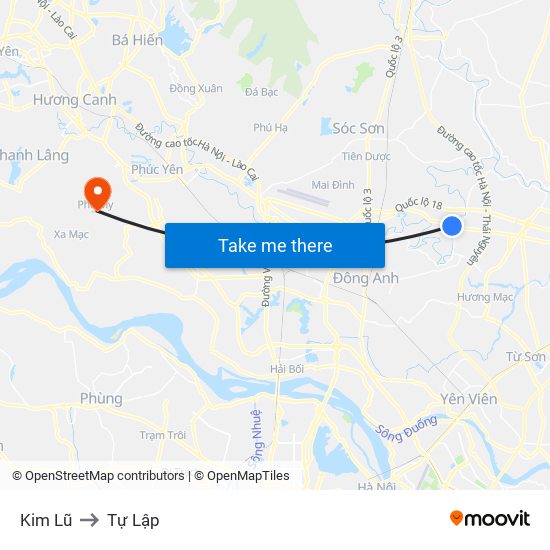 Kim Lũ to Tự Lập map