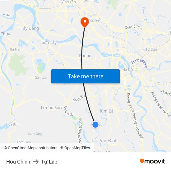 Hòa Chính to Tự Lập map