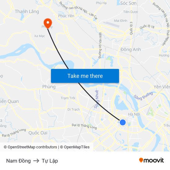 Nam Đồng to Tự Lập map