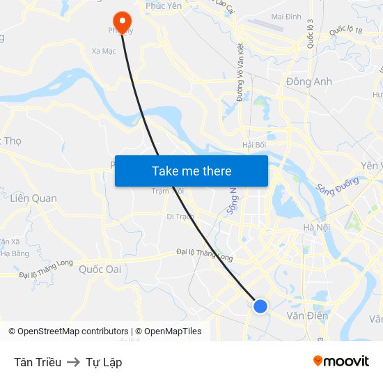 Tân Triều to Tự Lập map