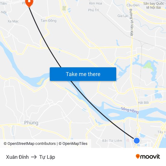 Xuân Đỉnh to Tự Lập map