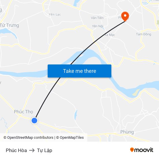 Phúc Hòa to Tự Lập map