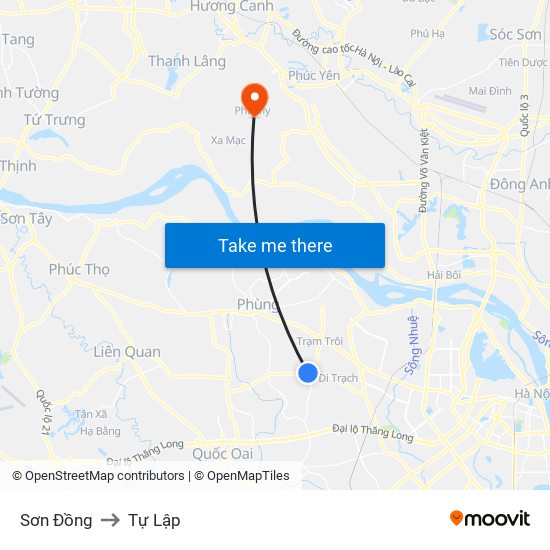 Sơn Đồng to Tự Lập map