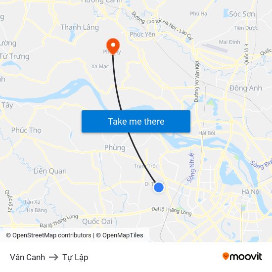 Vân Canh to Tự Lập map