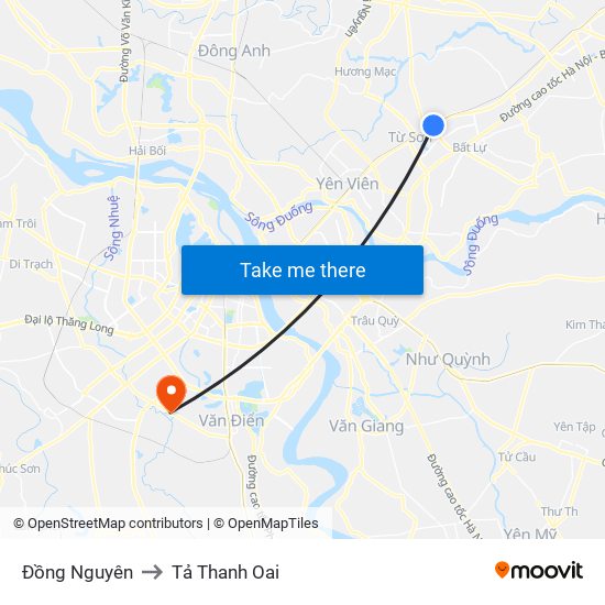 Đồng Nguyên to Tả Thanh Oai map