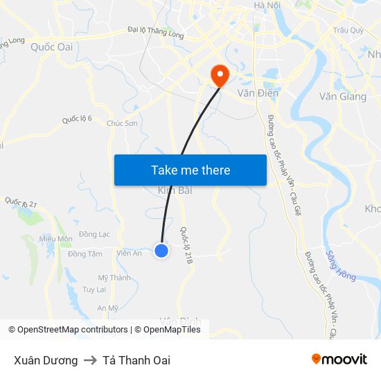 Xuân Dương to Tả Thanh Oai map