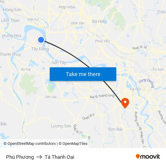 Phú Phương to Tả Thanh Oai map