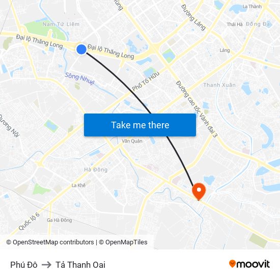 Phú Đô to Tả Thanh Oai map