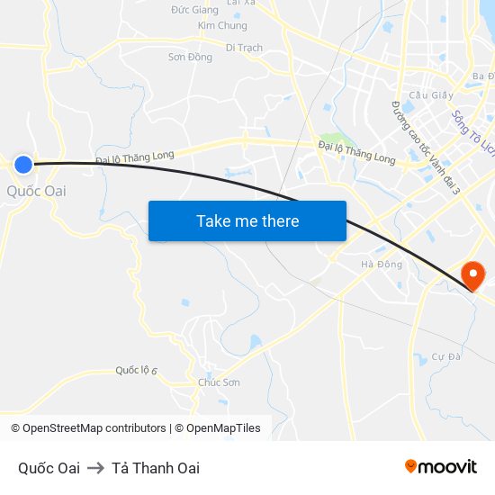Quốc Oai to Tả Thanh Oai map