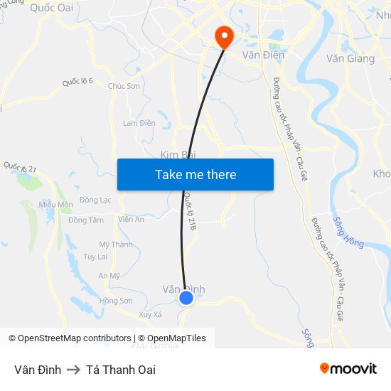 Vân Đình to Tả Thanh Oai map